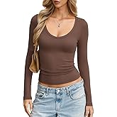 Eachyes Womens Deep V Neck Long Sleeve Shirts Tight Low Cut Tops Sexy Going Out Y2k Trendy Fall Clothes 2026