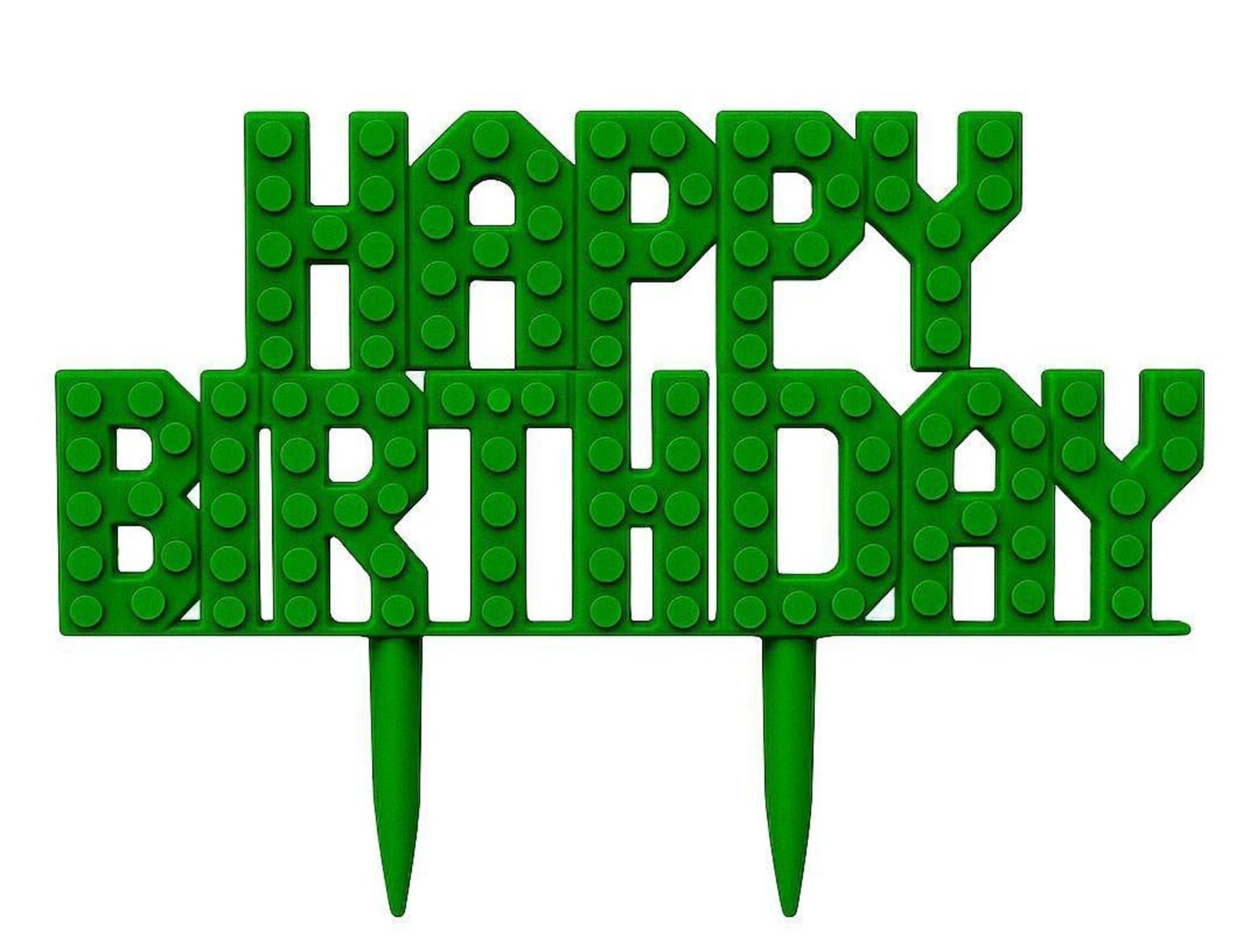 Brick Compatible Happy Birthday Cake Topper – Brick Party Theme | Block system Custom Birthday Decoration | (Green)