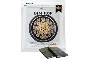 Gim Pop Premium Sushi Seaweed Sheets Roasted Sushi Nori All Natural Gold Grade Dried Seaweed for Wrap Rice, Onigiri, Sushi (100 Half Sheets,130g) - Product of Korea, Restaurant Quality