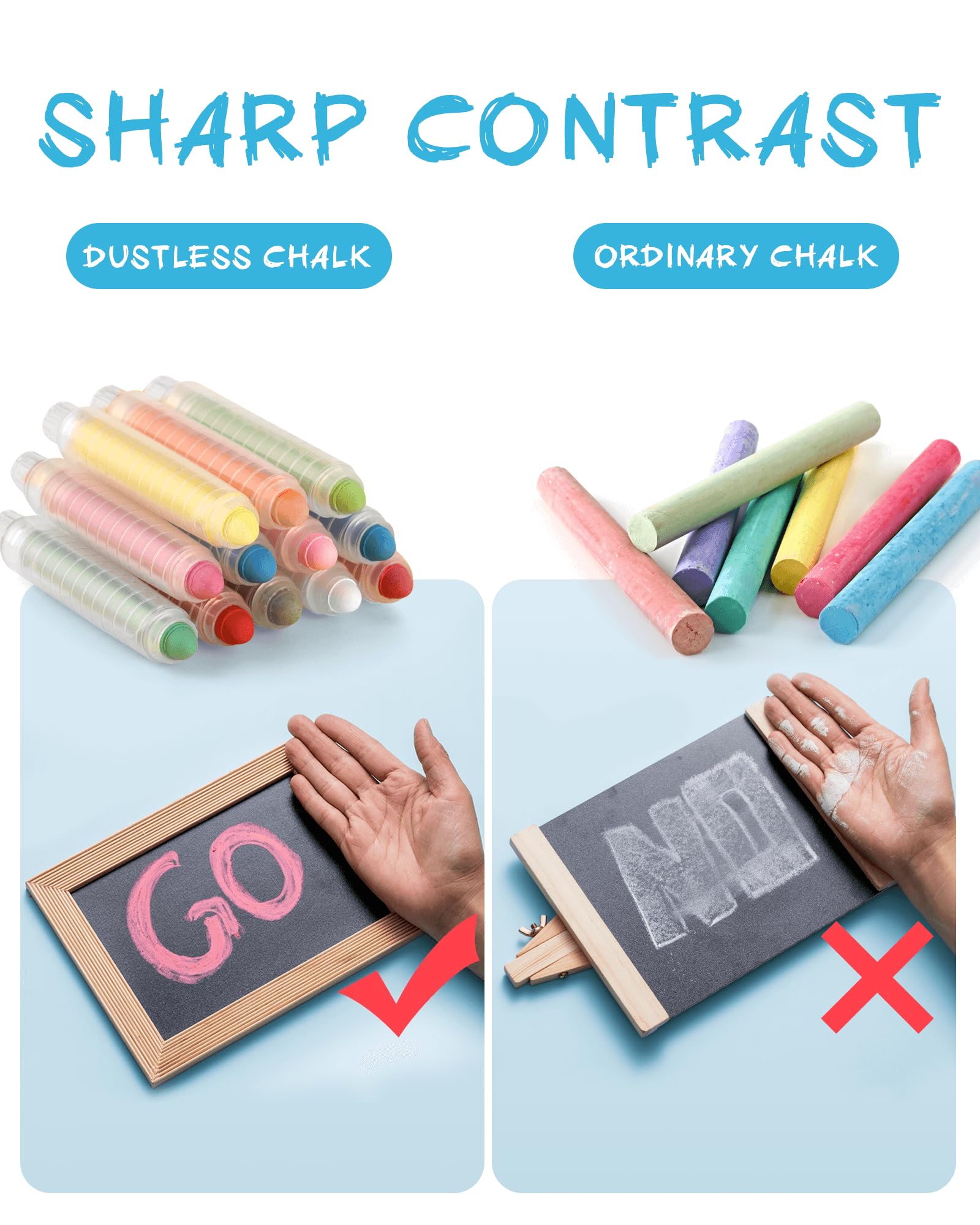 NewFamily Dustless Chalk for Kids, Colored Sidewalk Chalk With Holder,Non-Toxic Washable Toddlers Chalks Drawing Writing for Outdoor Art Play,Blackboard(12 Pcs)