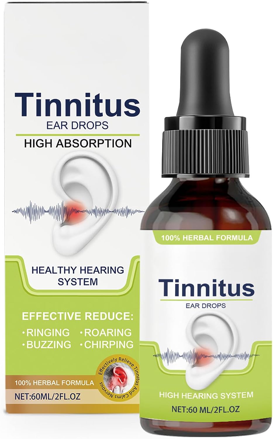 Tinnitus Relief for Ringing Ears - Ear Drops to Reduce Noise, Soothe Clogged Ears and Promote Clear Hearing, Gentle Formula（60ML/2FL.OZ)