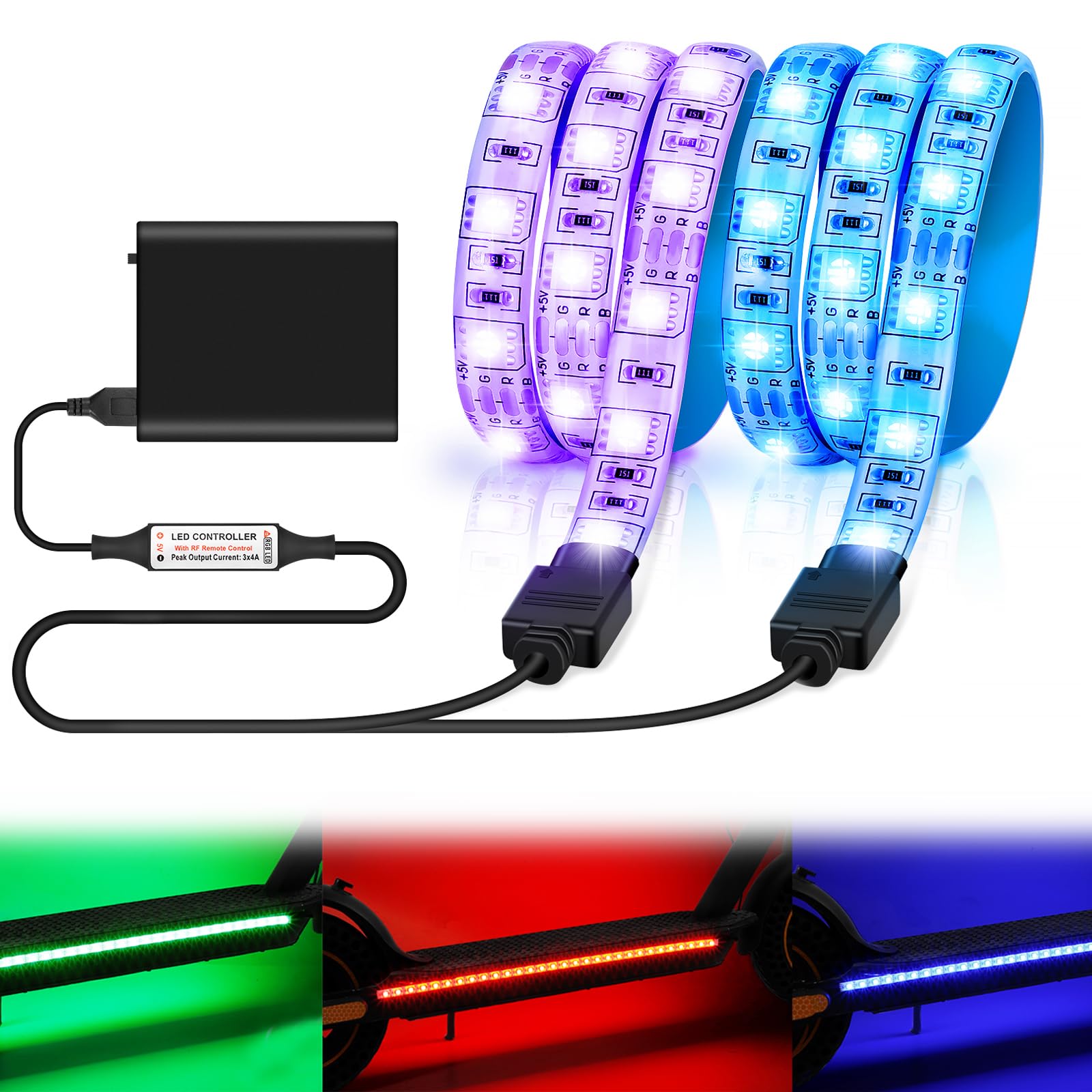 SUNJULY LED Strip Light, Electric Scooter Foldable LED Strip Lights for Skateboard, Scooter, Party and Indoor Outdoor Decoration for Xiaomi M365/m365 pro