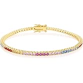 Gemsme 2.0MM Rainbow Tennis Bracelet for Women-18K White/Yellow Gold Plated Colorful Round Cubic Zirconia Bracelet for Jewelry Gifts