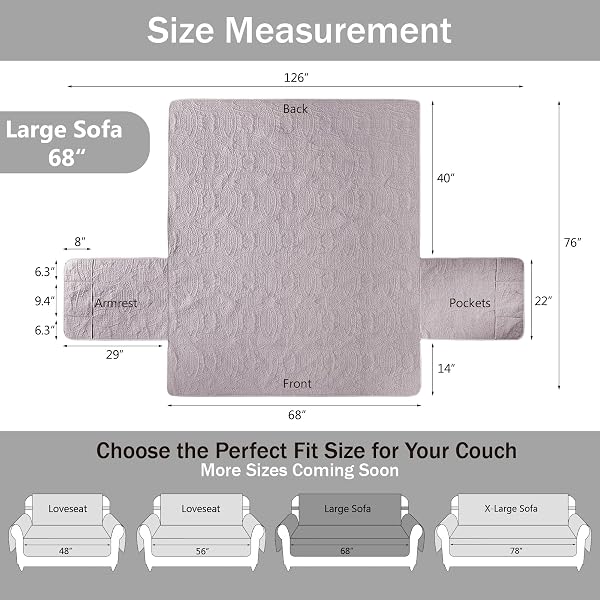 PAMHAVEN CLOUD PURPLE SOFA COVERS WITH POCKETS, ANTI-SLIP MEDALLION COUCH COVERS FOR 3 CUSHION COUCH SOFA, COUCH COVER FOR DOGS WATER-REPELLENT MACHINE WASHABLE (LARGE SOFA 68″, CLOUD PURPLE)