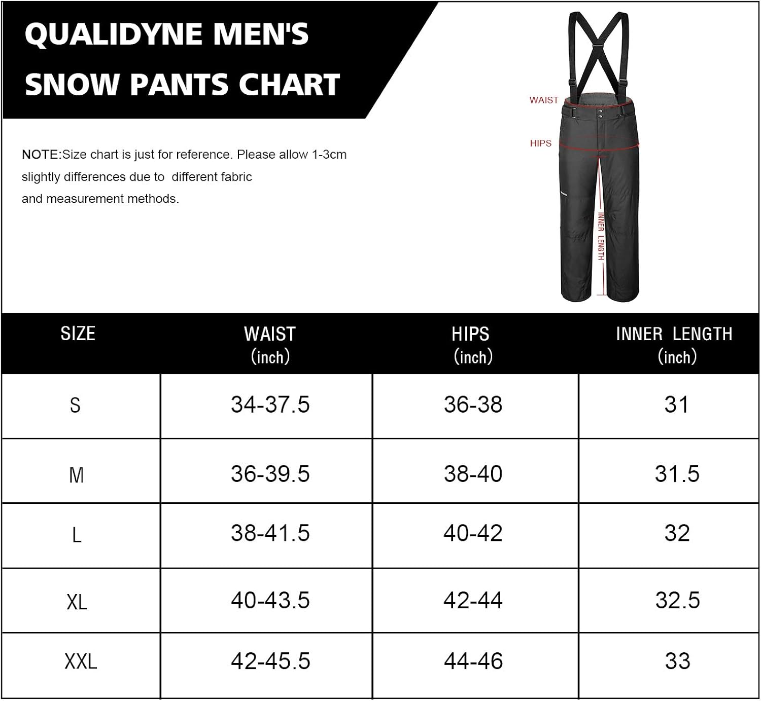 qualidyne Men's Snow Ski Bib Pants 10000mm Waterproof Insulated Snowboard Trousers with Detachable Bib : Clothing