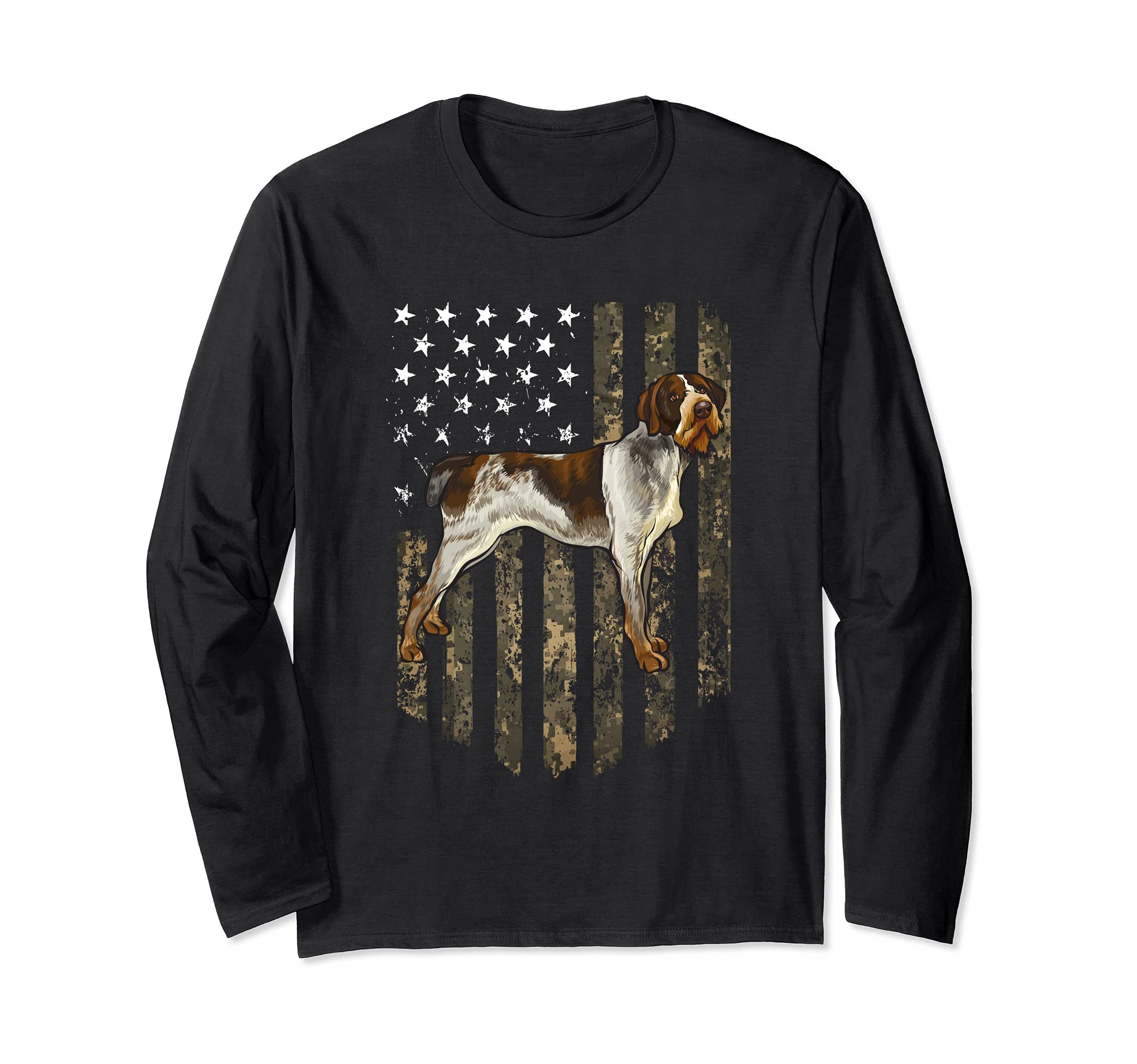 Camo American Flag German Wirehaired Pointer 4th Of July USA Long Sleeve T-Shirt