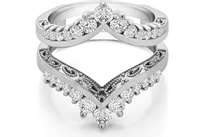 TwoBirch 0.98 Ct. Filigree Vintage Wedding Ring Guard in Sterling Silver with Cubic Zirconia