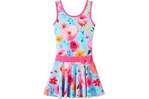 BAOHULU Girls Swimsuit One Piece UPF 50+ Floral Skirted Bathing Suit Modest Beach Swim Dress 3-11 Years