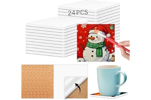 ANPUIMULT 24 PCS Ceramic Tiles for Crafts 4x4 inches and self-Adhesive Cork mat,unglazed Ceramic Coasters for Crafts,Use with Alcohol Ink or Acrylic Pouring Make Your Own DIY Coasters