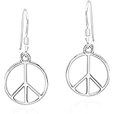 AeraVida 925 Sterling Silver Peace Symbol Dangle Earrings | Minimalist Fashion Earrings for Women