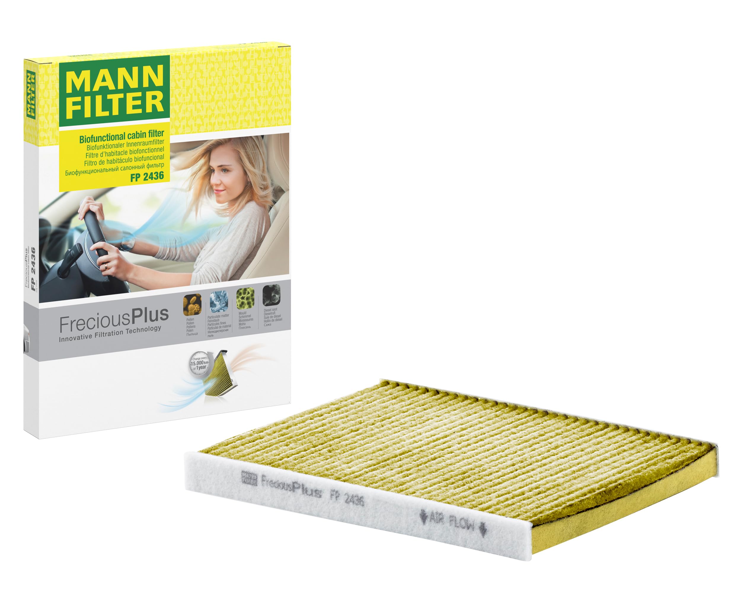 MANN-FILTER FP 2436 Cabin Air Filter - FreciousPlus Biofunctional Pollen Filter - for Cars + Transporters