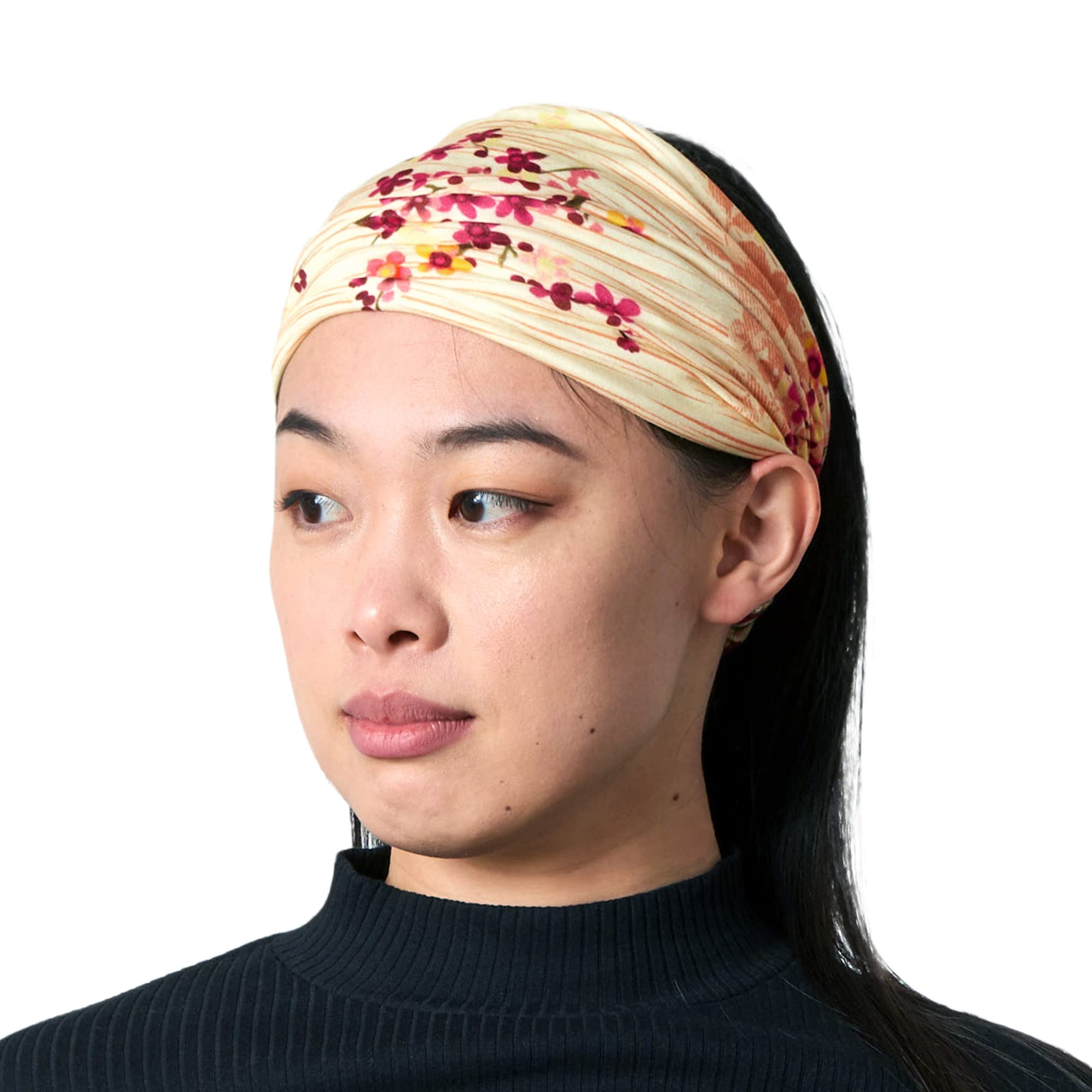 Sustainable Wide Pre-tied Yoga Headband - Cotton Eco Headbands For Women Boho Hair Bands For Women Beige Flower