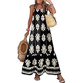 Dokotoo Women Summer Dresses 2026 Spaghetti Strap Scoop Neck Smocked Ruffle Flowy Boho Maxi Dress
