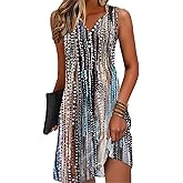 Disamer Beach Dresses for Women 2026 Vacation Swim Cover up V-Neck Summer Dress Button Down Sleeveless Boho Floral Sundress