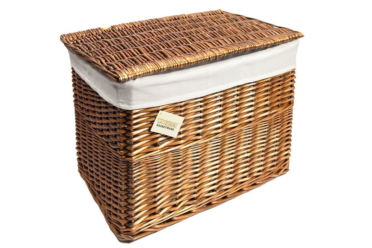 woodluv Medium Brown Wicker Basket,Storage Chest Trunk Hamper W/Cloth