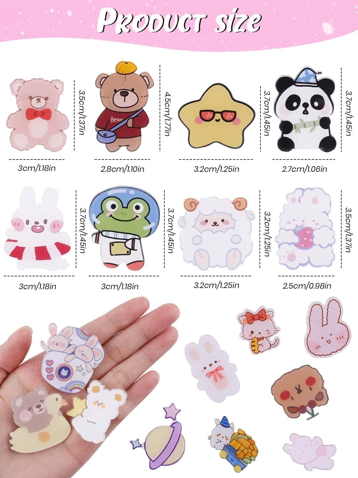 65PCS Acrylic Brooch Pins, Lorvain Cute Aesthetic Badges Pin Kawaii Backpack Pins Sheep Rabbit Dog Bear Girl Cartoon Brooch Pin for Backpacks Bags Jackets Hoodies Hats