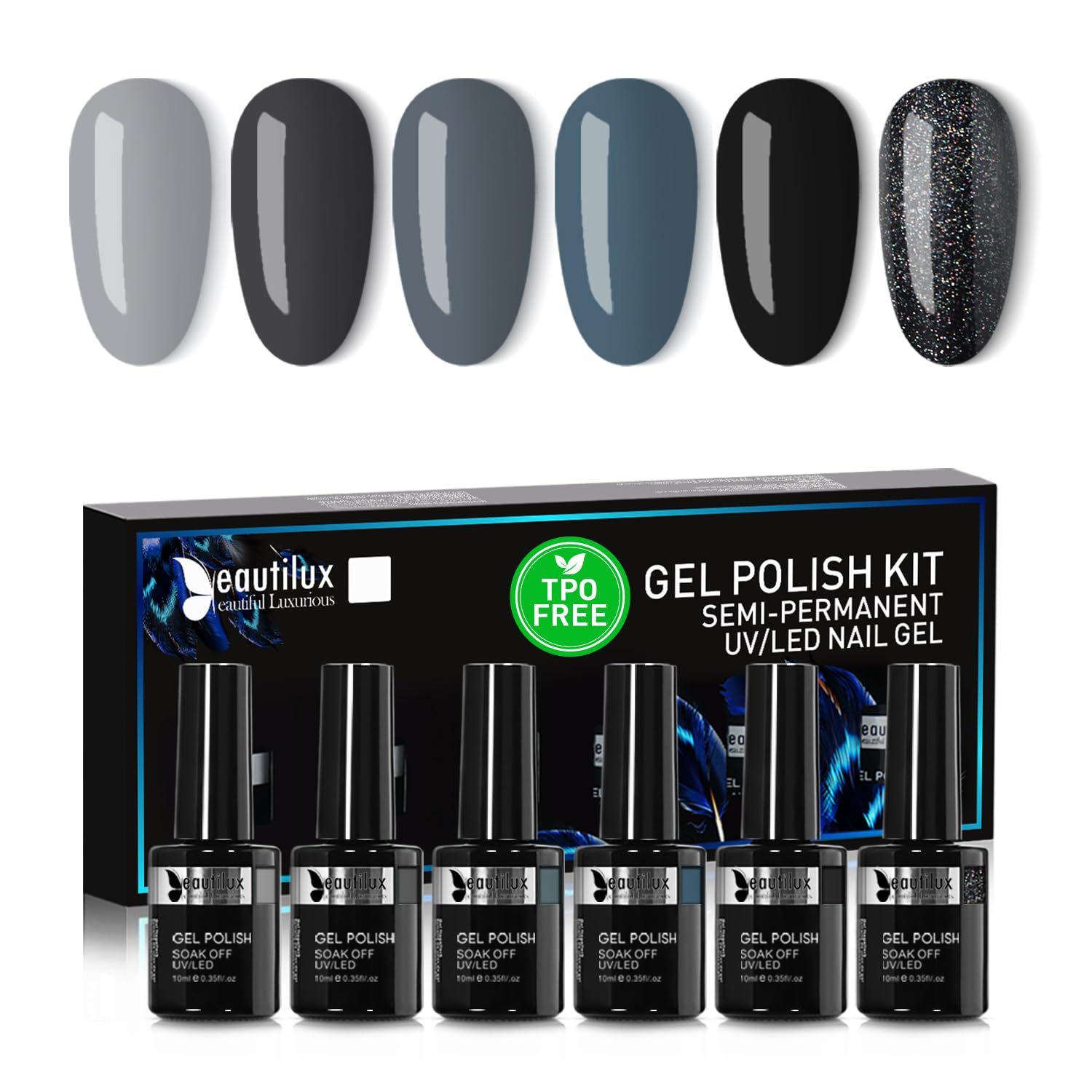Beautilux HEMA&TPO Free Gel Polish 6x10ml -European Standard- Long-Lasting Formula, Tight Color, Easy Apply, Salon-Grade Shine for Up to 21 Days, 6-Pack for Professional & DIY at Home, Gift for Her