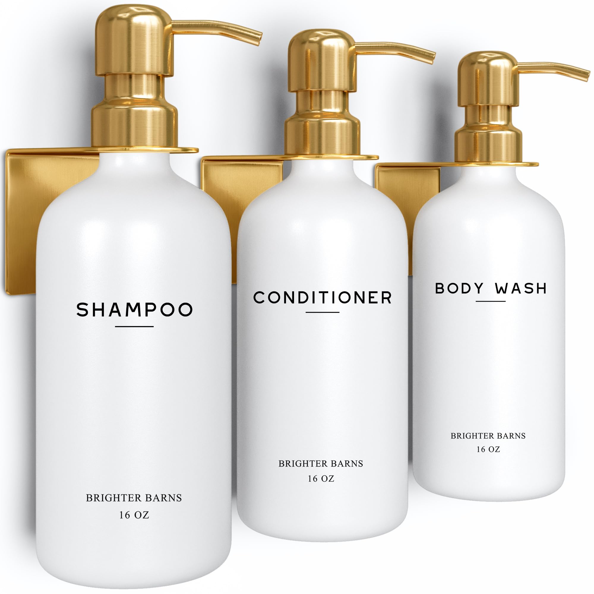 Photo 1 of Luxury Shampoo and Conditioner Dispenser Set Wall Mounted by Brighter Barns - Refillable Shampoo and Conditioner Bottles - Shower Dispenser 3 Chamber No Drill - White and Gold Bathroom Décor (Gold)