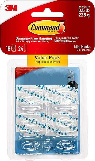 Command Mini Hook Value Pack 18 Hooks 24 Adhesive Strips Transparent 225 g