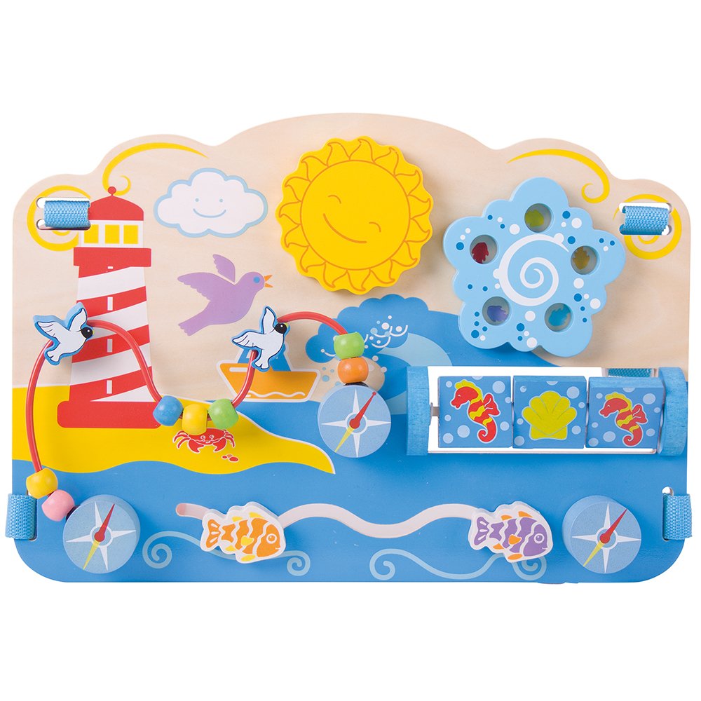 Bigjigs Toys Marine Baby Activity Table Board - Educational Activity Tables for 6 months +, Wooden Baby Toys 6-12 Months that Attach to Cot Bed
