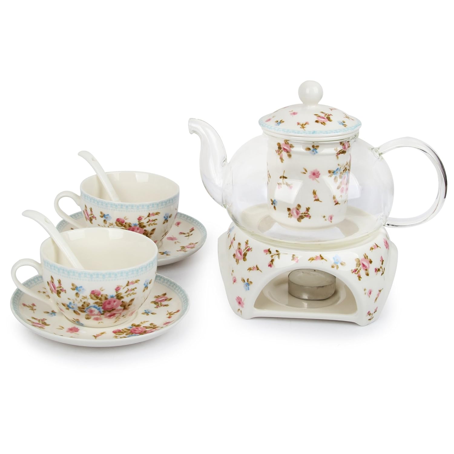 24 oz tea maker teapot with a Porcelain warmer and Cup and Saucer