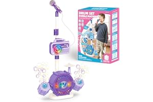 HAYXUN Bluetooth Kids Karaoke Microphone with Adjustable Stand, Karaoke Machine for Kids with Bubble Maker，Vioce Changer, Colorful Lights - Microphones for Singing Christmas, Birthday Gifts for Girls