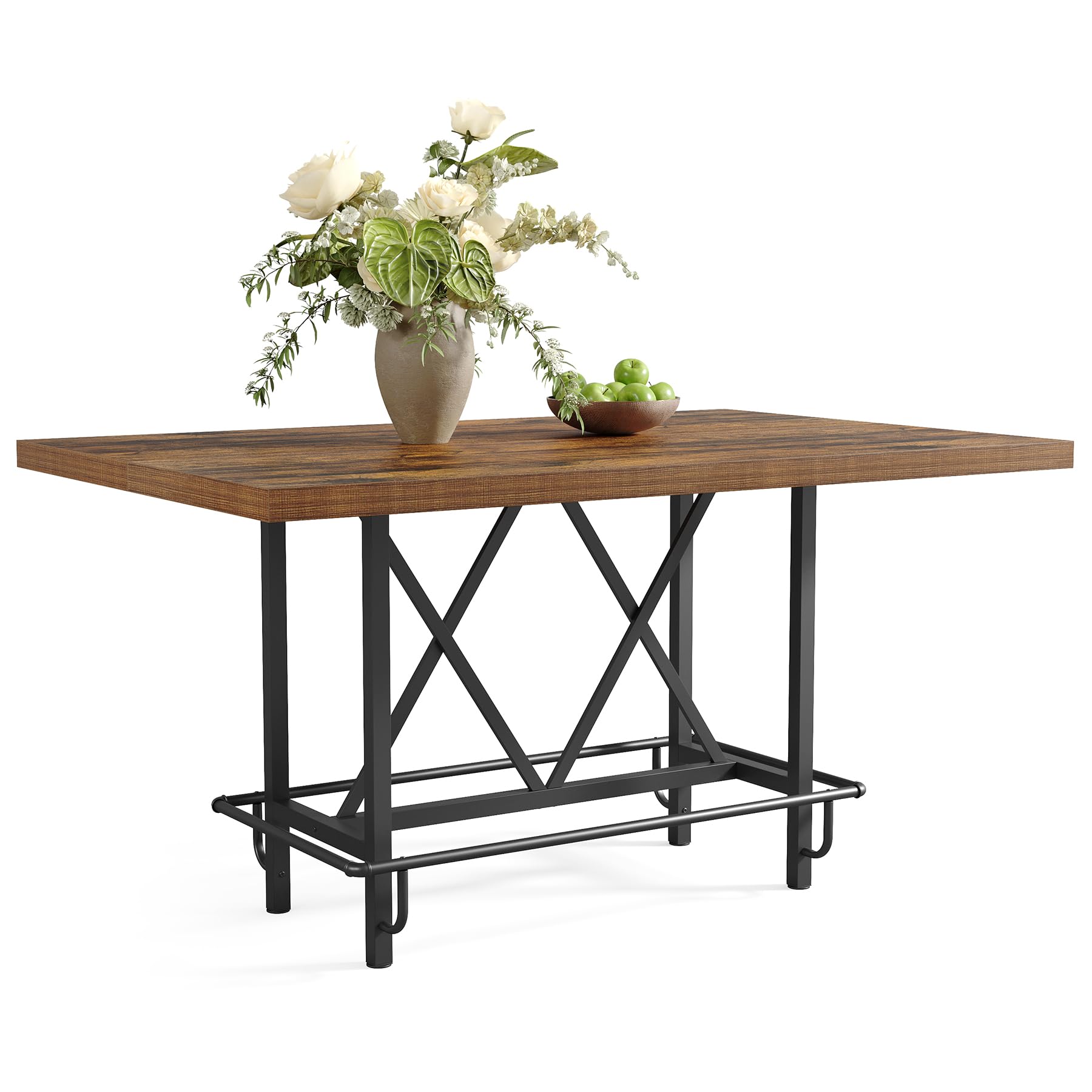 Photo 1 of ***MISSING INSTRUCTIONS***LITTLE TREE 63-Inch Industrial Bar Table with Metal Footrest, Counter Height Pub Table for Kitchen, Home Bar & Entertaining (Brown)***MISSING INSTRUCTIONS***