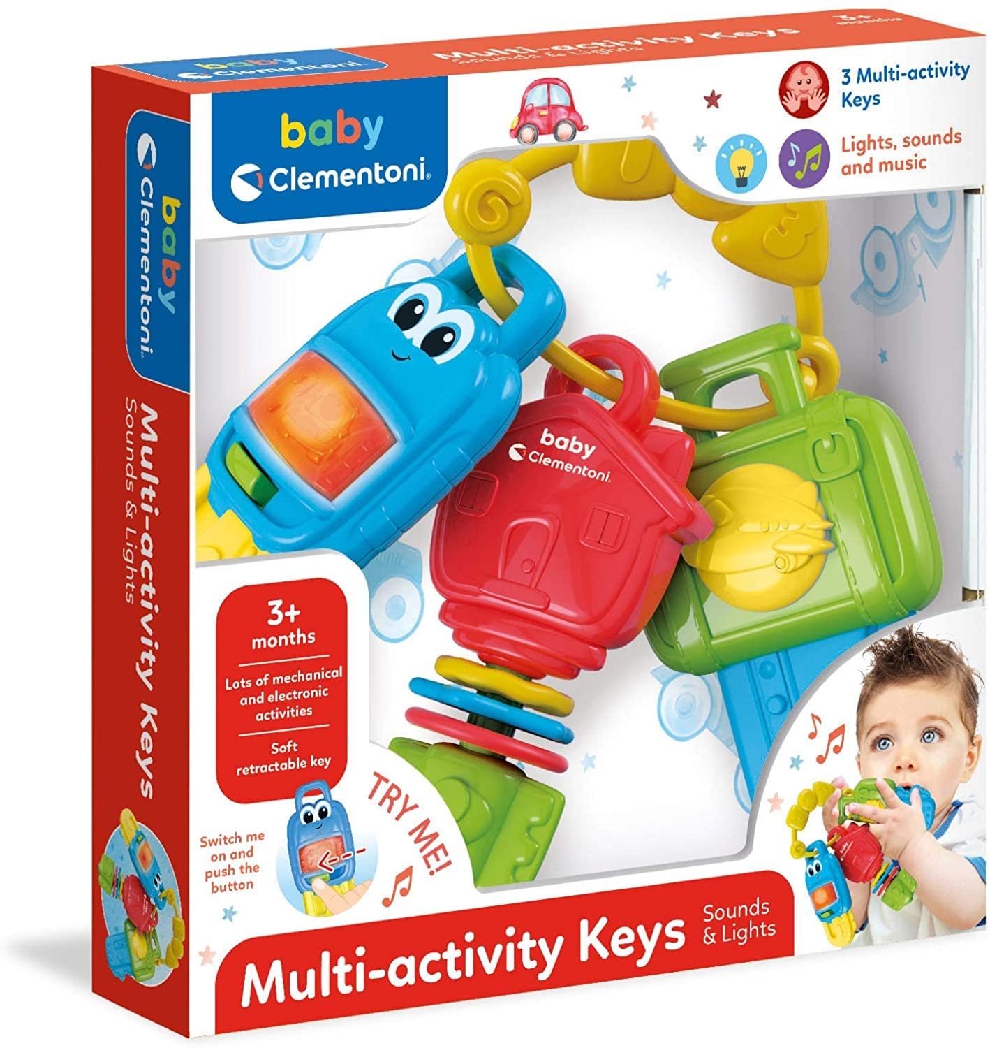 Clementoni Baby Electronic Keys, Toy Keys, Early Childhood, Electronic Musical Game, First Activity, Children 3 Months+ Multicoloured, 17460
