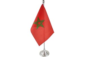 GentleGirl.USA Morocco Table Flag, Stick Small Mini Moroccan Flag Office Table Flag on Stand with Stand Base, International Festival Decoration,Moroccos Theme Party Decoration,Home Desk Decoration