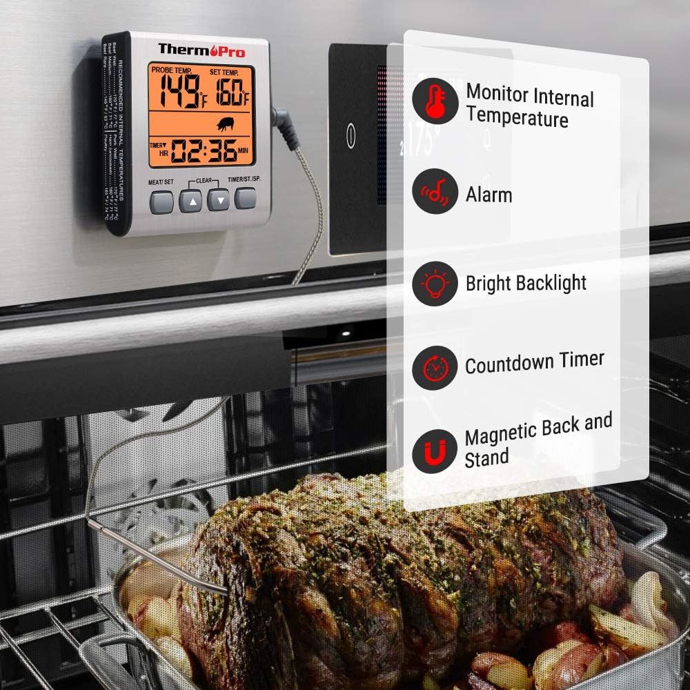 ThermoPro TP-16S Digital Meat Thermometer Smoker Candy Food BBQ Cooking Thermometer for Grilling Oven Deep Fry with Smart Kitchen Timer Mode and Backlight: Kitchen & Dining