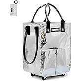 Reusable Grocery Bag On Wheels, Shopping Carts for Groceries with Card Holder, Lightweight Rolling Tote, Folding Grocery Cart Carries Up to 66 lb, Water-Proof Bag for Moving, Travel, Camping, Medium