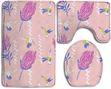 Amazon ユニークなデザイン女の子ハミングバードバスルーム非スリップ3セットサイズ 厚さ 1 2 Cm長方形マット 長80幅50 Cm Uタイプパッド 長50 40 Cm Oタイプカバーカバー 幅35高さ45 Cm キッチン用品 オンライン通販