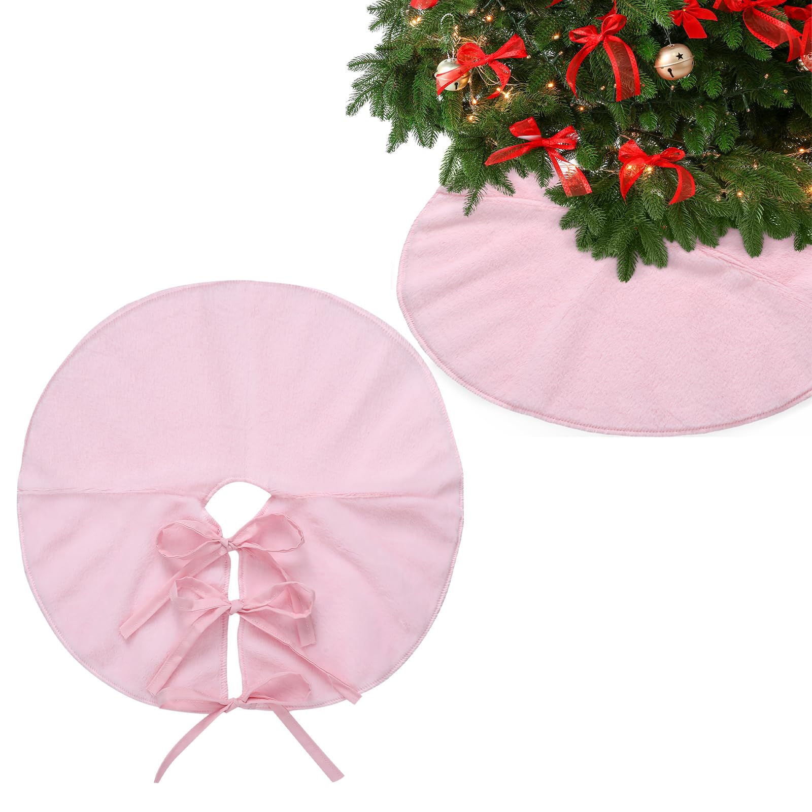 Photo 1 of Gejoy Christmas Tree Skirt Jade Fox Velvet Light Pink Mini Tree Skirt for Xmas Party Christmas Decoration Bedroom Home Classroom Corner Decor 12 Inches Gift to Family and Friends