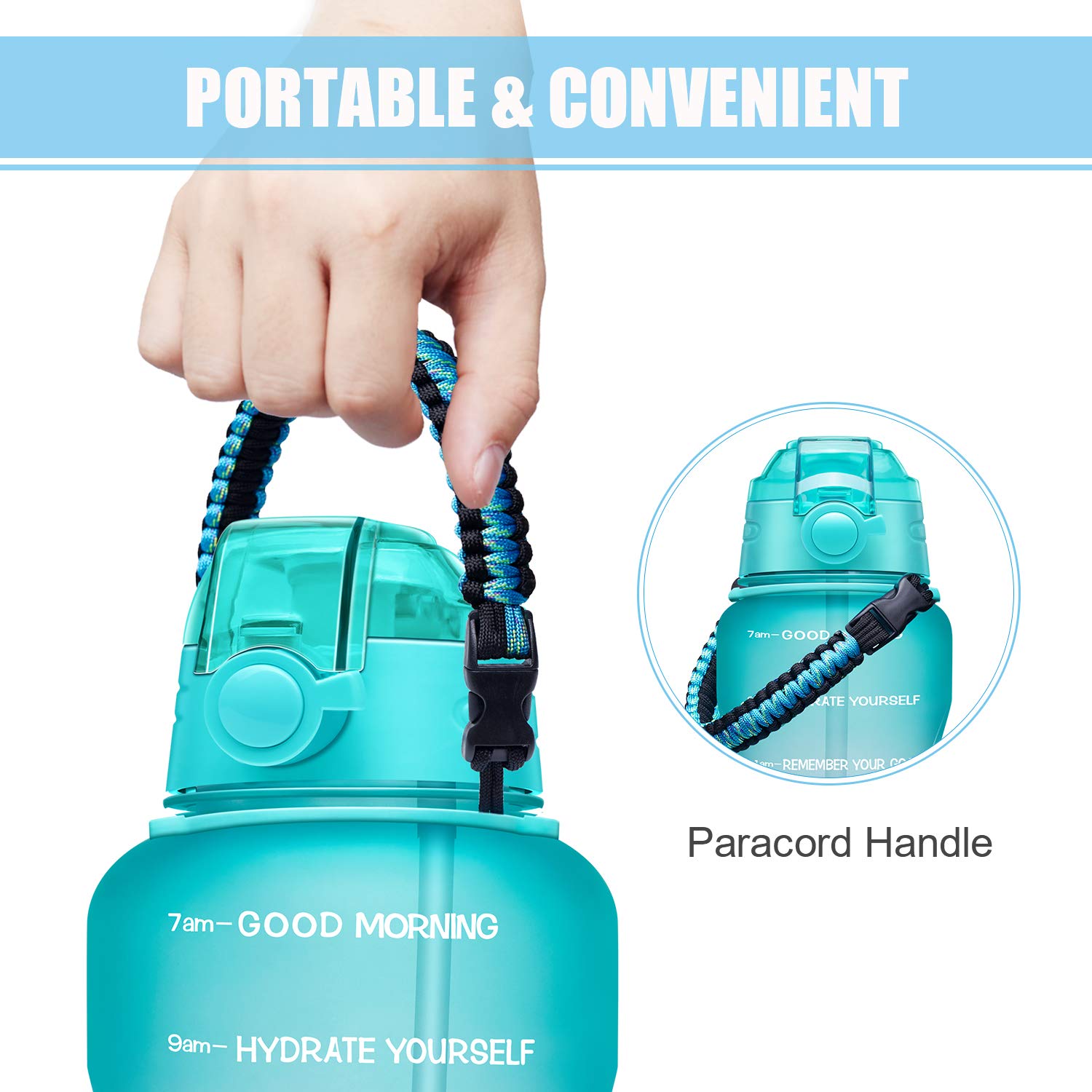 Fidus Large 1 Gallon Motivational Water Bottle with Paracord Handle with Removable Straw BPA Free Leak Proof Time Marker with Time Marker for Reminding Enough Water for Every Day 1 Gallon