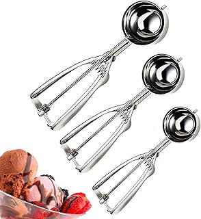 ISKM Eisportionierer, Edelstahl-Eisportionierer Poliert,3 Stück Verschiedene Größen Klein 4cm, Mittel 5cm & Groß 6cm Eislöffel mit Auswerfer, Reis, Melonenkugeln, Keksteig