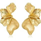 ENSKEFEN Chunky Gold Flower Earrings for Women Vintage Boho Summer Spring Petal Statement Earrings Trendy Large Floral Dangle Earring
