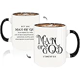 Christian Gifts for Men Ceramic Mug, Religious Gifts, Inspirational Scripture Coffee and Tea Mug, God Gift for Men Dad Bible Verse 6:11 for Birthday Christmas Father's Day gifts (White-Man of God)