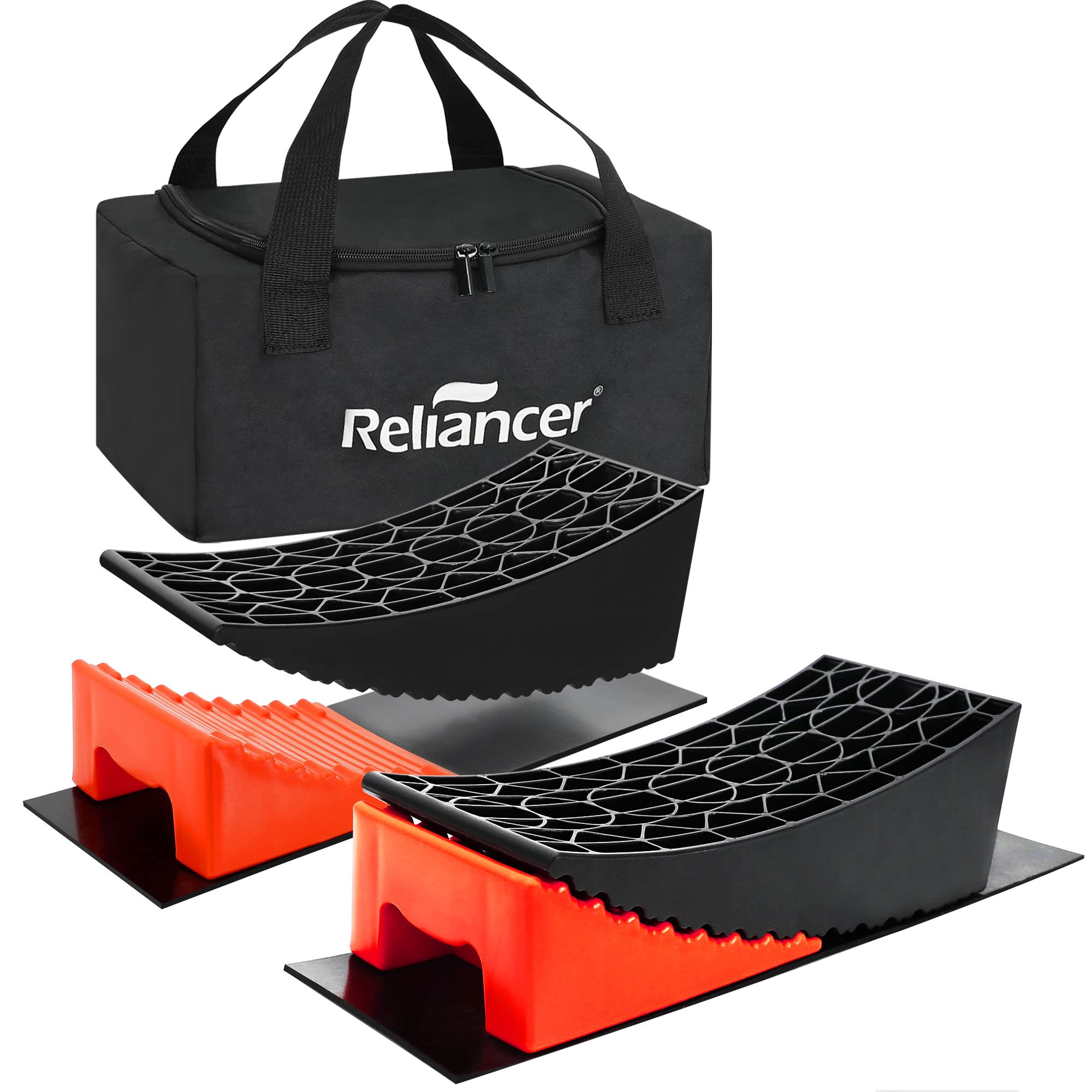 Photo 1 of HDPE Curved RV Leveling System for Travel Trailers,Include 2 Camper Levelers,2 Chocks,2 Anti-Slip Rubber Mats,1 Carrying Bag,Up to 35000lbs,Faster and Preciser Leveling Than Camper Leveling Blocks