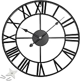Crystals Black Metal Wall Clock 60cm Vintage Roman Numerals Indoor Outdoor view 1