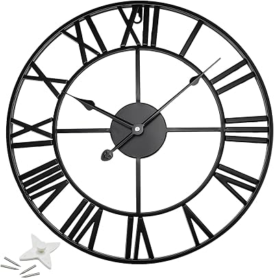 Crystals Black Metal Wall Clock 60cm Vintage Roman Numerals Indoor Outdoor