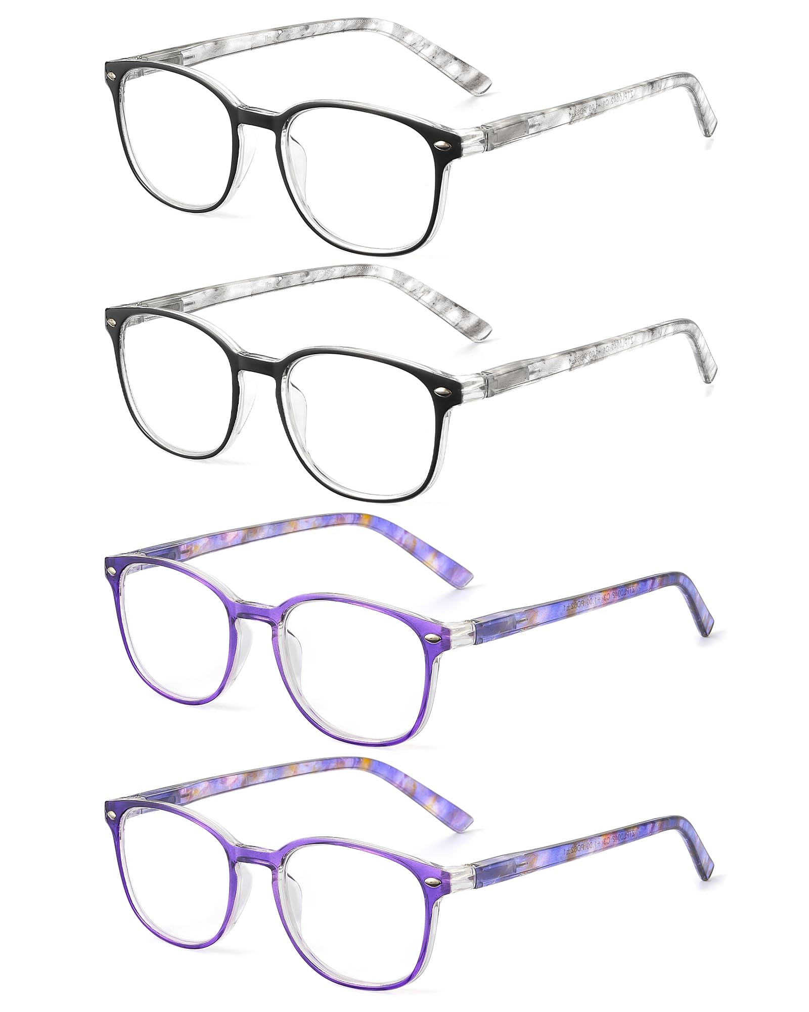 JM Reading Glasses Women with Spring Hinge 4 Pack, Lightweight Quality Vintage Readers Colorful Square Glasses for Ladies +3.5 Magnifying — image 1
