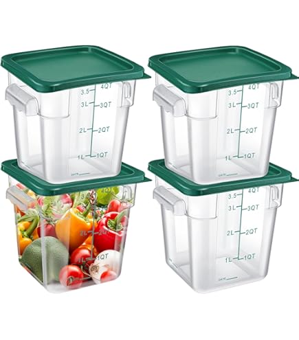 Lallisa 4 Recipientes De Almacenamiento De Alimentos Con Básculas De 4 Cuartos Y 8 Cuartos De Galon Cuadrados Con Tapas Y Asas Recipientes
