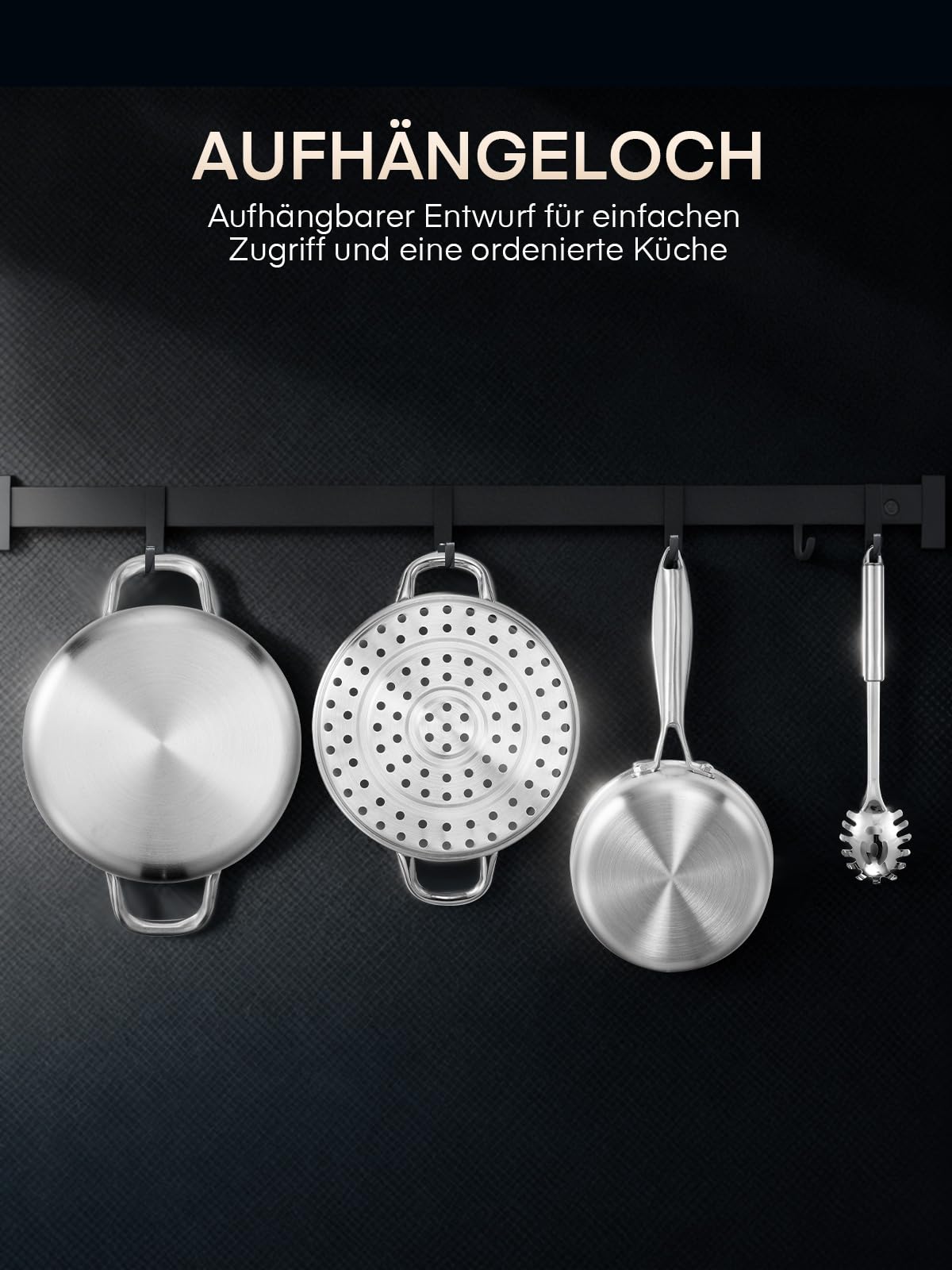 Topfset Edelstahl 3-PLY, 15-tlg Premium Induktions Töpfe Set Induktionsgeeignet für alle Herdarten, mit Dünsteinsatz & 5-Teilig exklusivem Löffelzubehör, unbeschichtet, für Camping und Wohnung 9