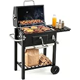 GIANTEX Charcoal Grill, Outdoor BBQ Smoker Grill with Wheels | Foldable Side Shelf, Adjustable Charcoal Tray, Thermometer, Shelves &amp; Ash Tray, Front Access Door, for Party, Camping, Picnic