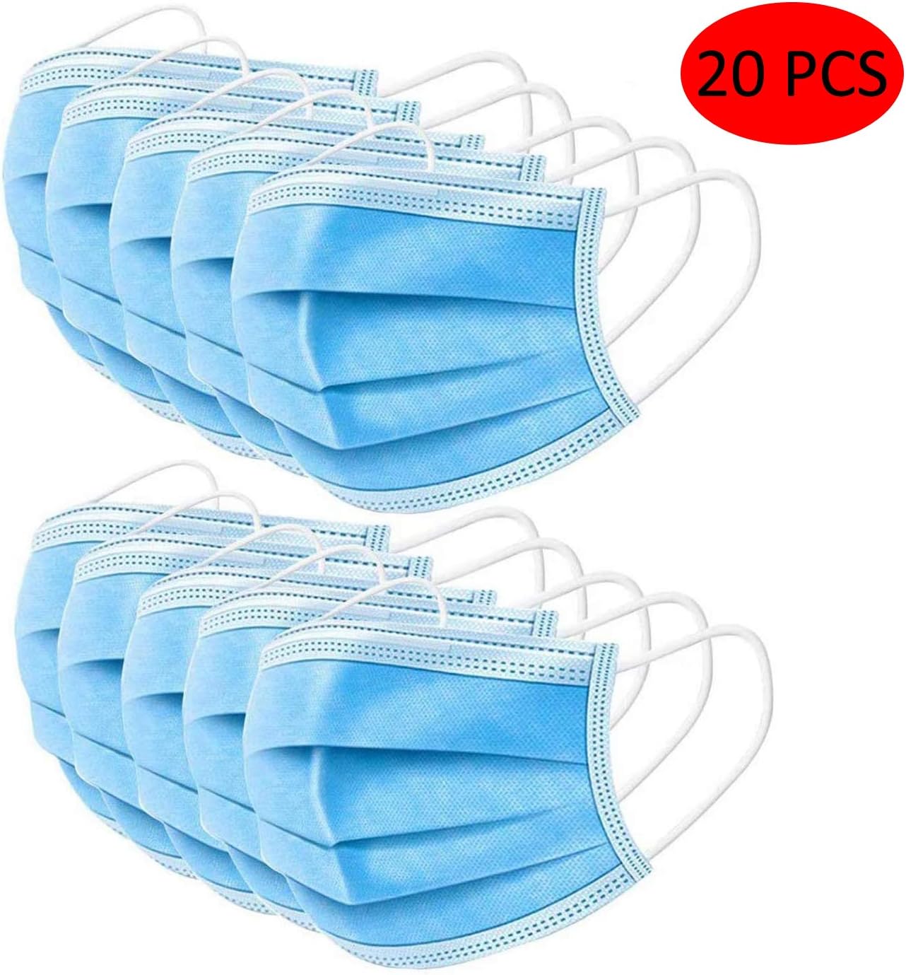 UTOTEBAG Masks 20PCS 3-Layer Protective Face Cover,Blue