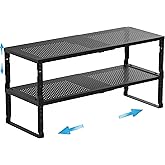 Wobmmi Expandable Spice Rack Kitchen Cabinet Shelf Organizer, Stackable Storage Shelves Racks, Adjustable Counter Shelving for Cabinets, Countertop, Cupboard,Pantry and More(2Packs/Black/Medium)