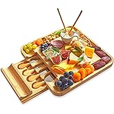 RoyalHouse Bamboo Cheese Board and Knife Set with Slide-Out Cutlery Drawer - Charcuterie Boards Set & Cheese Platter - Birthday Gifts for Women, Wedding Gifts for Couples 2025, Bridal Shower Gifts