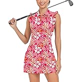 WOWENY Tennis Dress Polo Buttons Golf Dresses with Built in Shorts and Pockets Ruffle Sleeveless Athletic Workout Dress