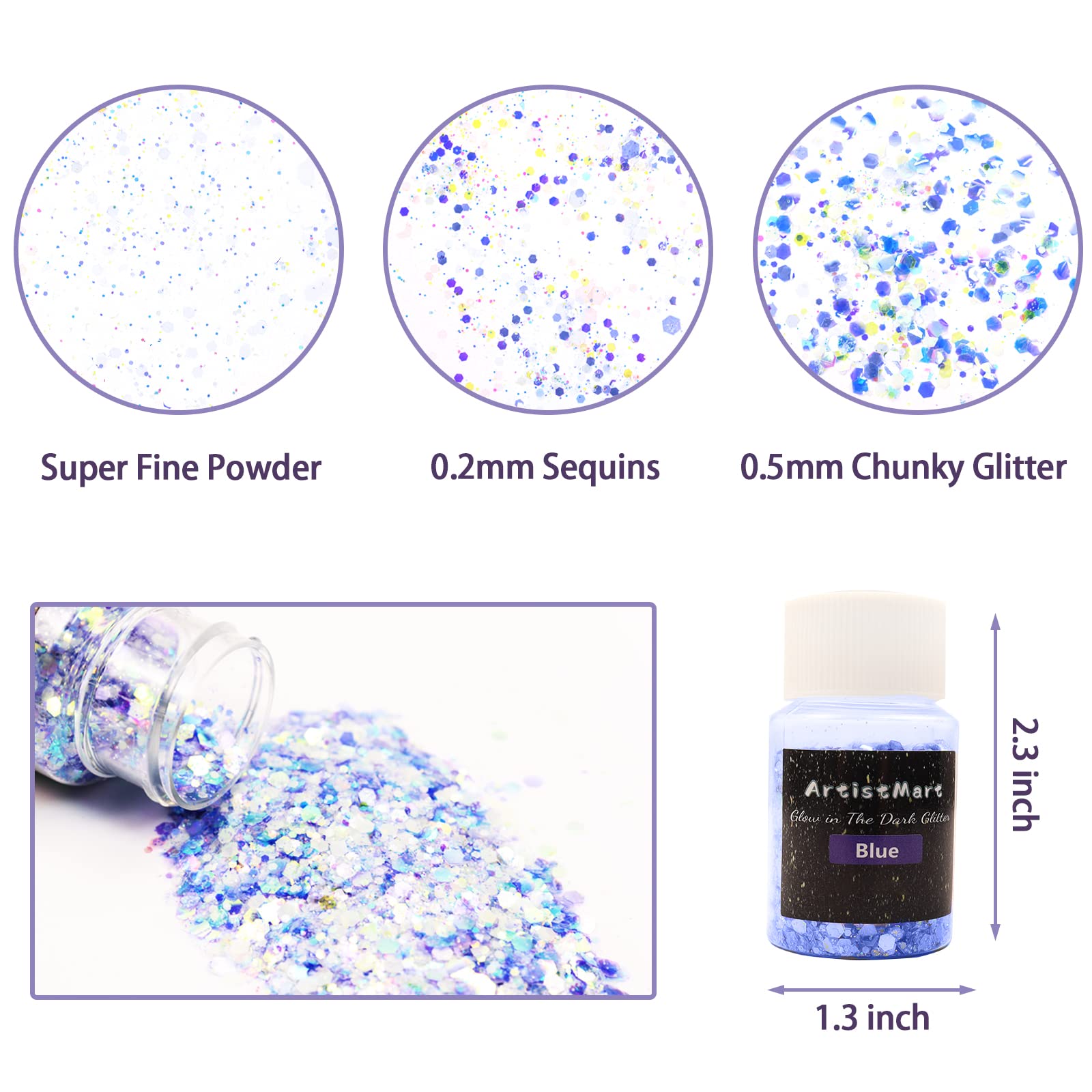 Glow in The Dark Glitter, 12 Colors Chunky Glitter for Tumblers, High Luminous Holographic Glitters for Resin Crafts Epoxy Slime, Cosmetic Grade Nail Glitter Set for Face Body Skin