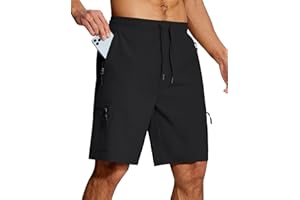SERAMY Mens Hiking Cargo Shorts 9 Inch with Zipper Pockets Quick Dry Stretch Lightweight Drawstring for Outdoor Fishing